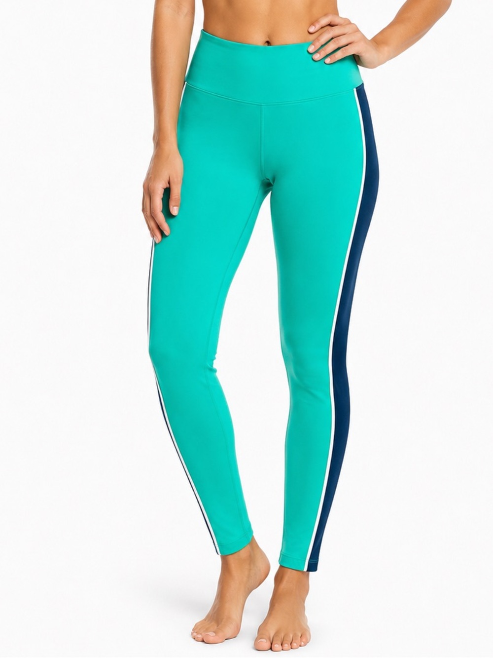 Lou & Grey Woman’s Leggings Green Navy Blue Stripe Sz Xl Extra Large